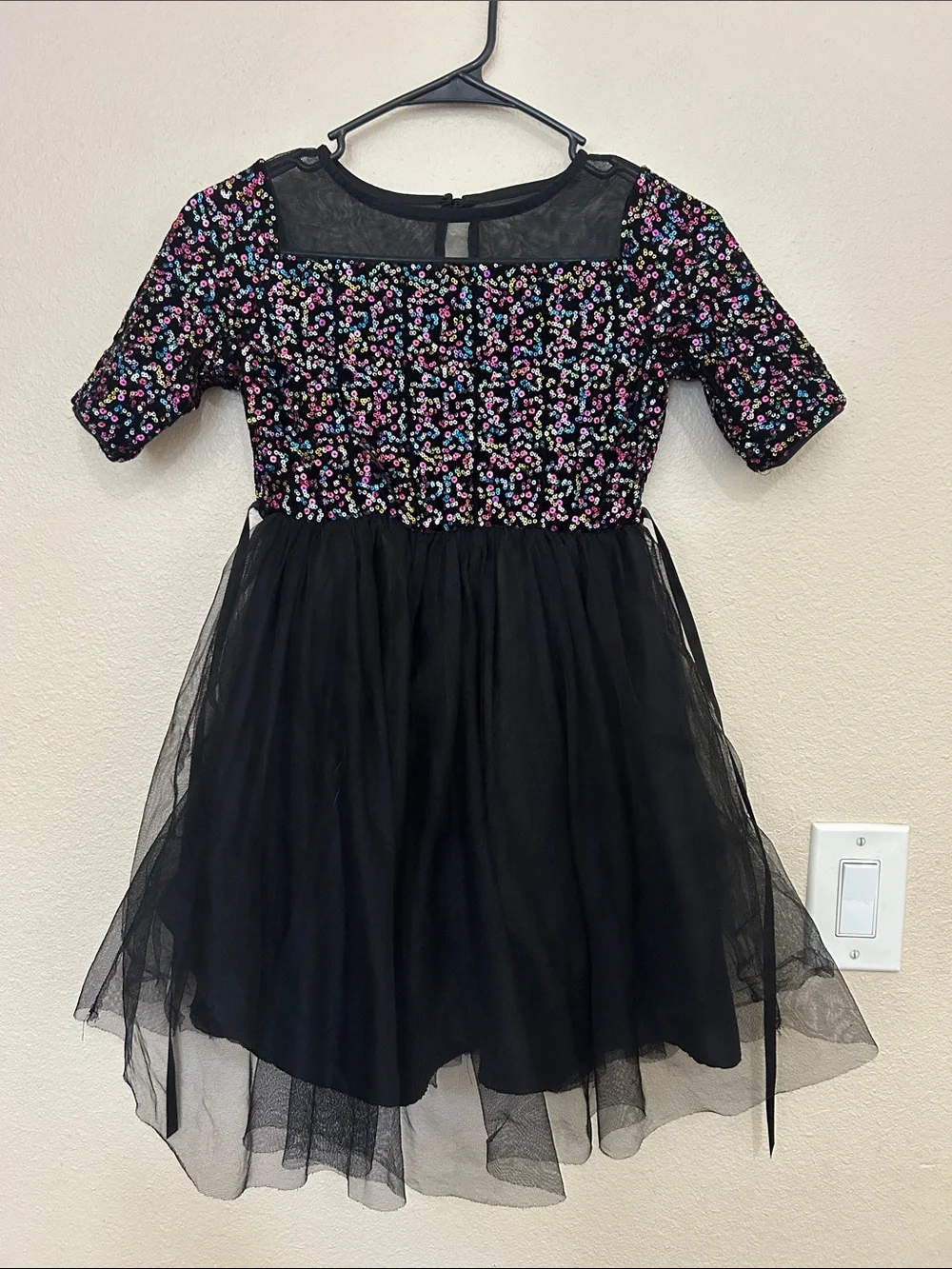 Zunie Black Sequin Party Dress with Multicolor Embellishments
